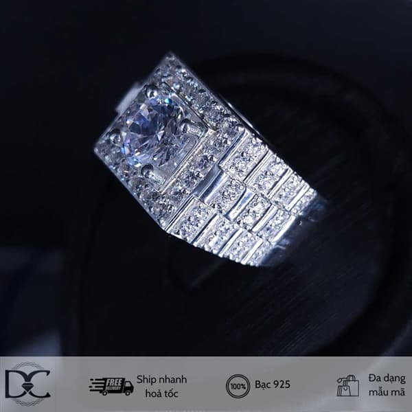 Nhẫn Dazzy đá chủ CZ nhẫn nam mẫu 01
