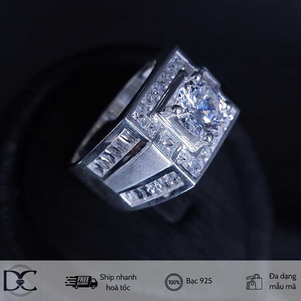Nhẫn Dazzy đá chủ CZ nhẫn nam mẫu 02