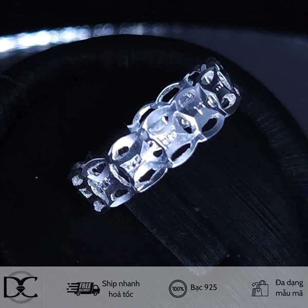 Nhẫn bạc Dazzy Charm nhẫn kim tiền mẫu 5 bản nhỏ (viền bi)
