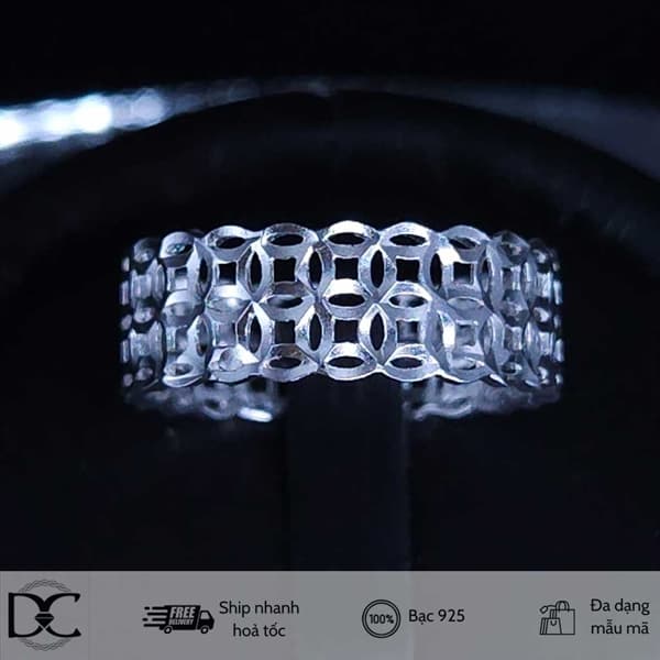 Nhẫn bạc Dazzy Charm nhẫn kim tiền mẫu 6 (hai hàng)